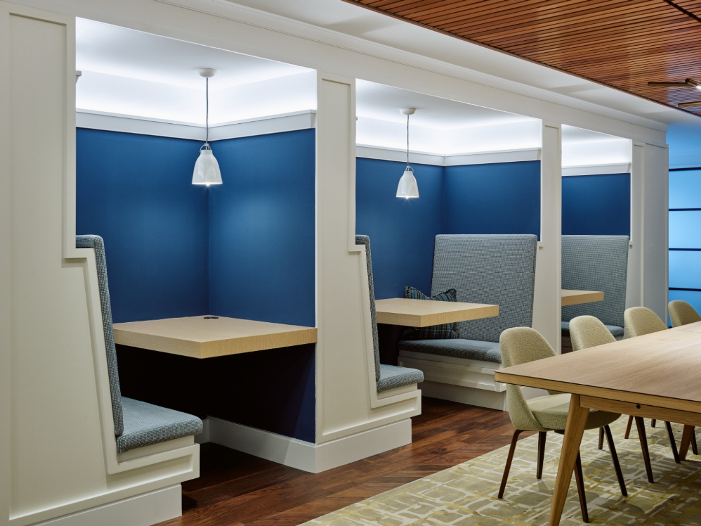 Work nooks in coworking lounge.