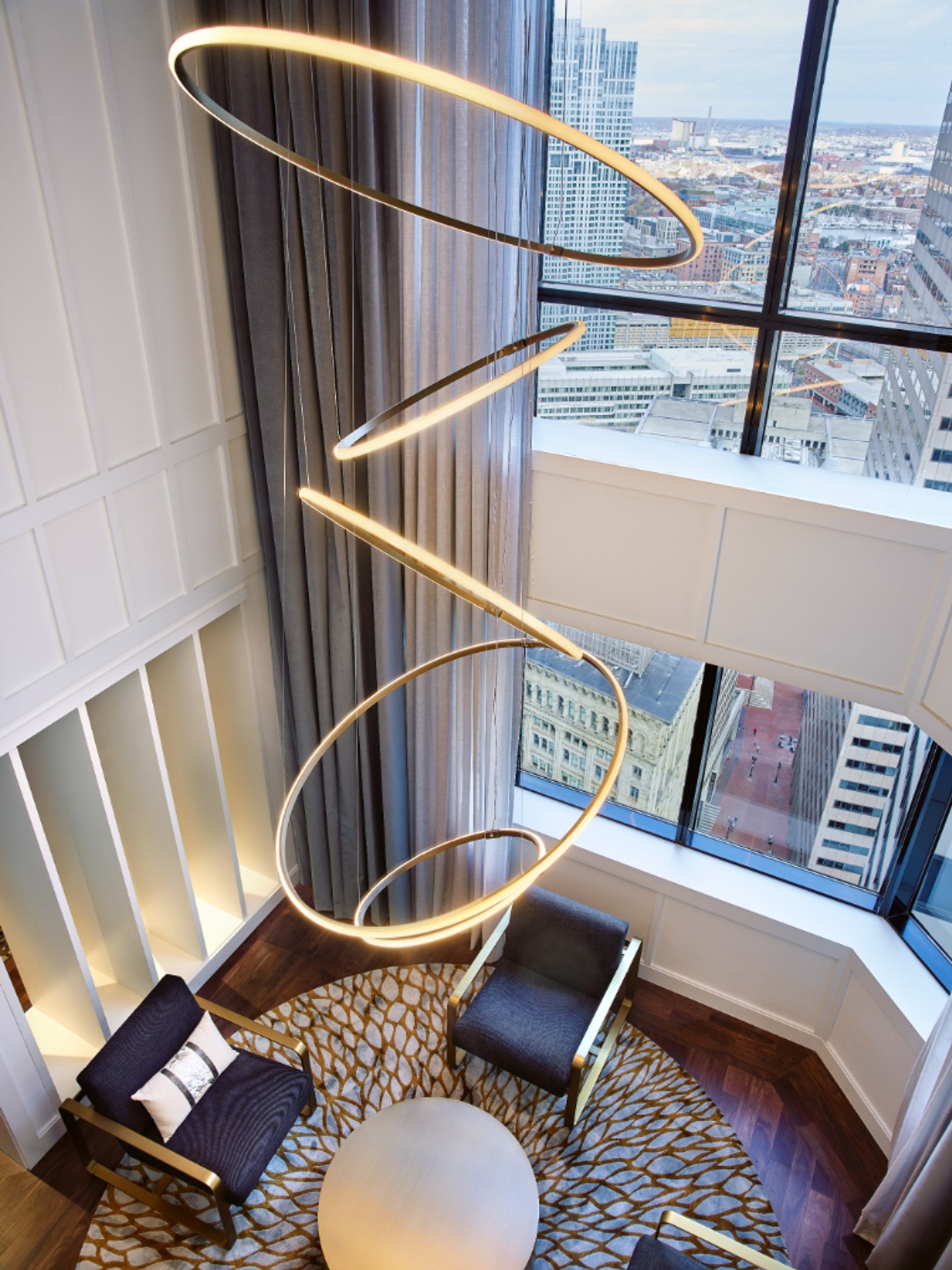 Close-up of chandelier in sky lounge.